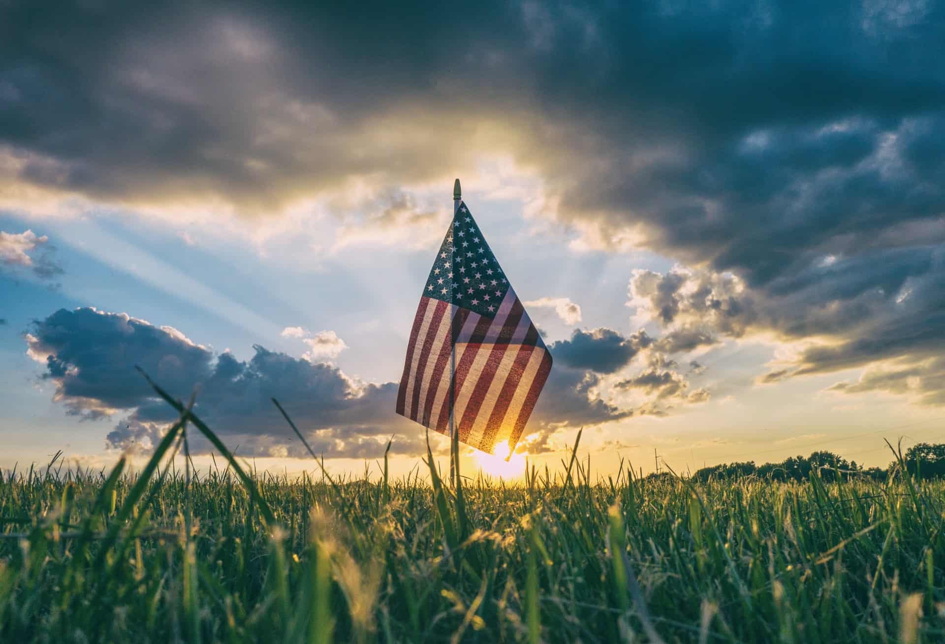 USA Flag in a Field Sunset USA Flag in a Field Sunset