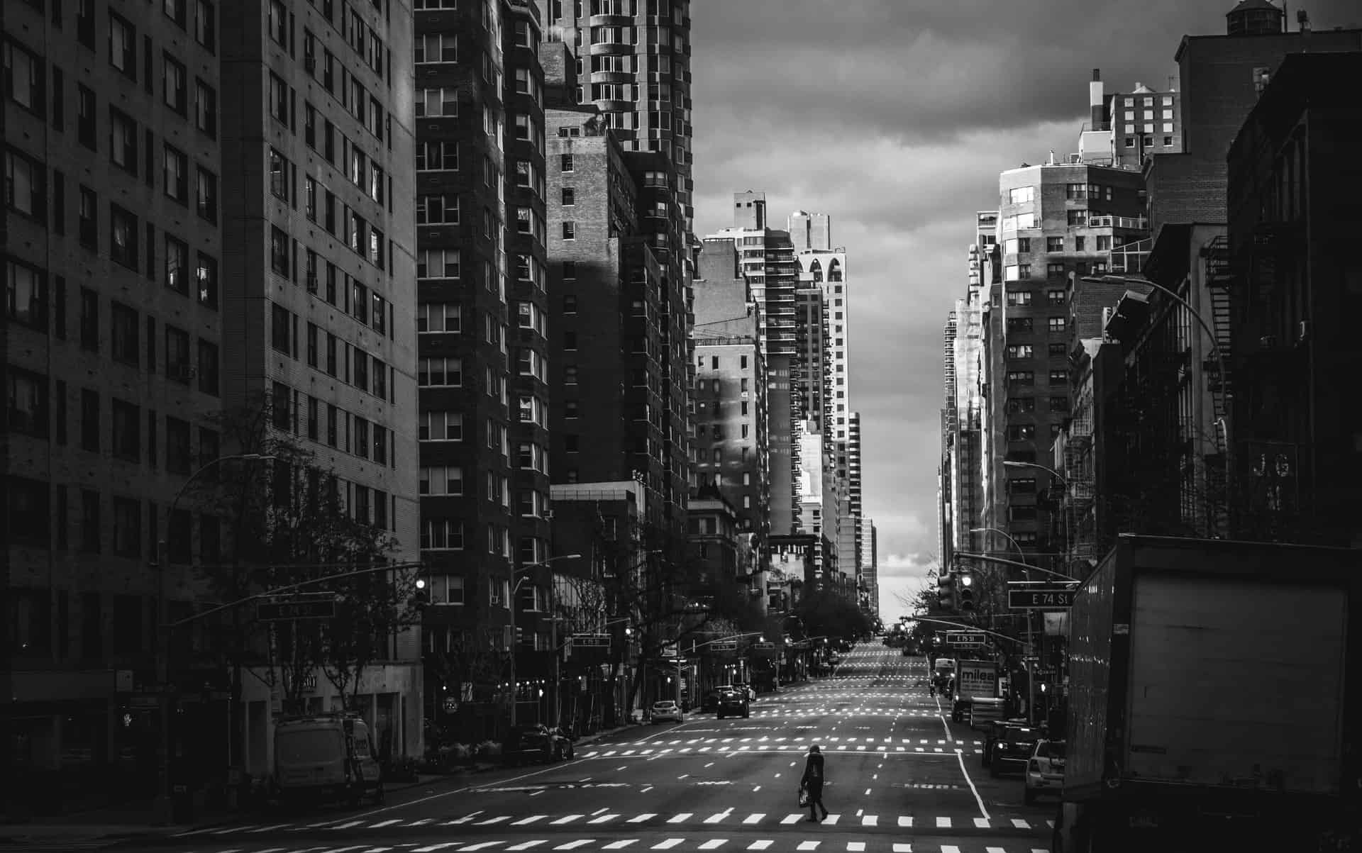 Empty City Street Person Walking Empty City Street Person Walking