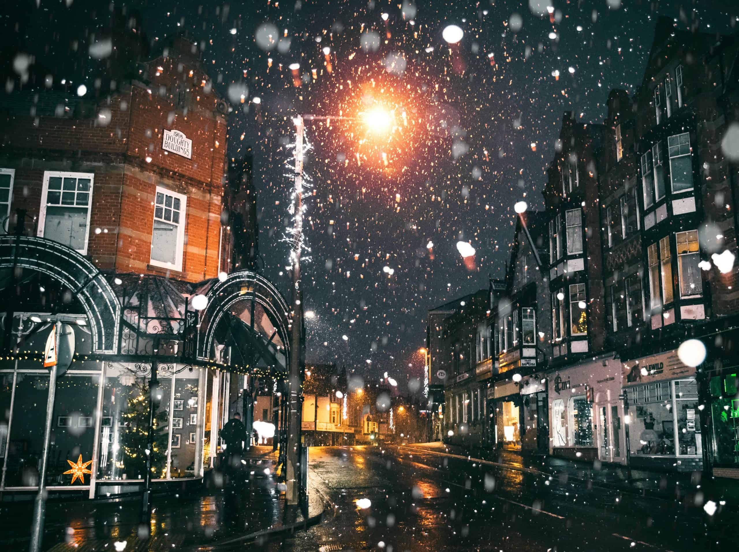snow holiday lights town snow holiday lights town
