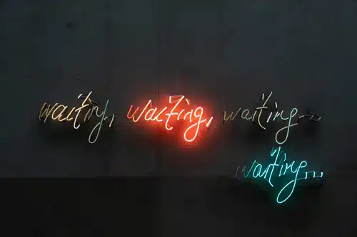 Waiting signs neon red blue
