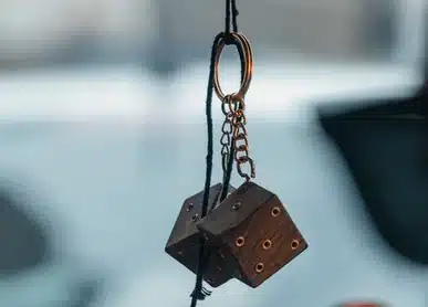 dice car hanging wood