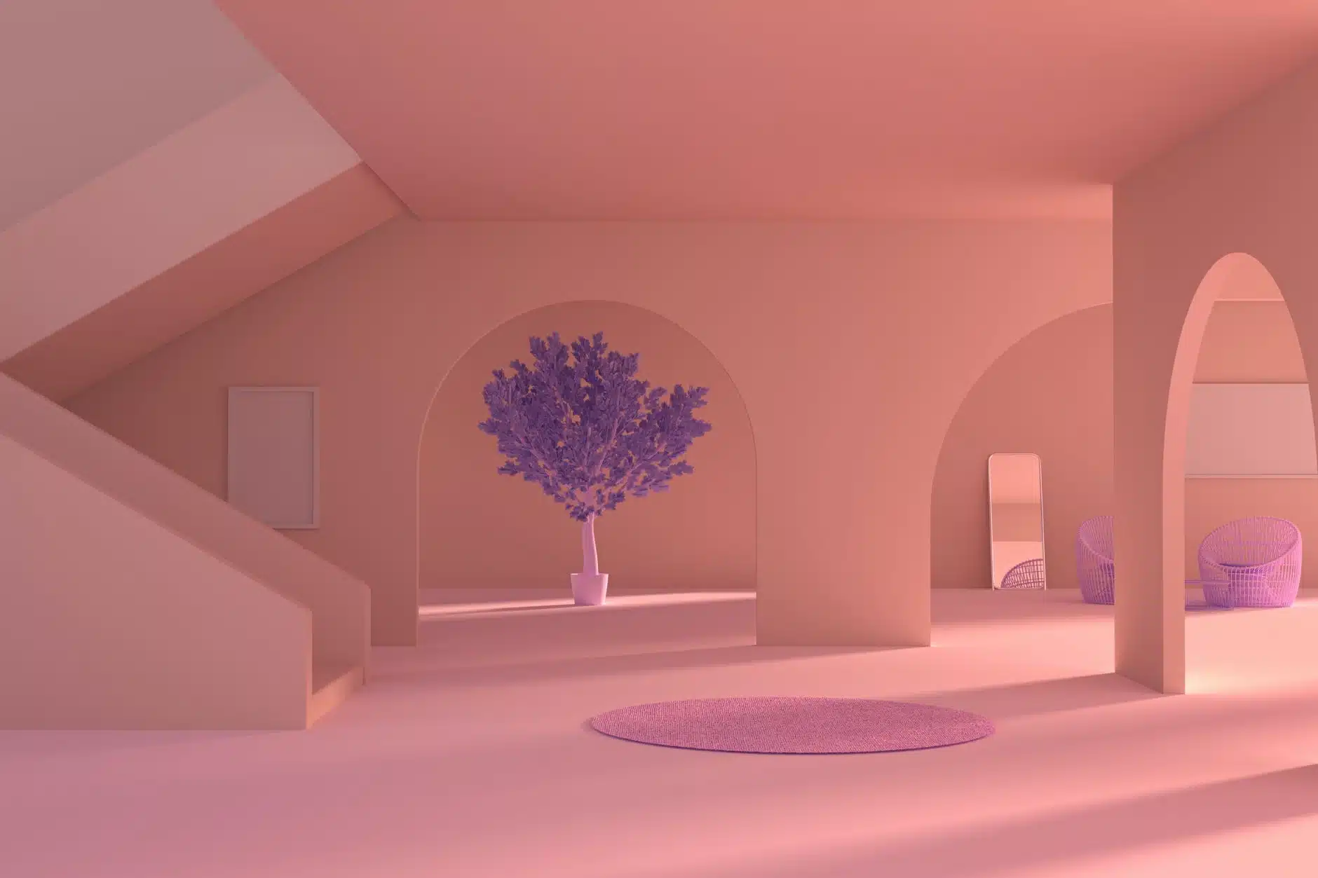 pink room empty purple tree