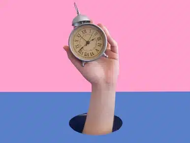 time clock pink blue