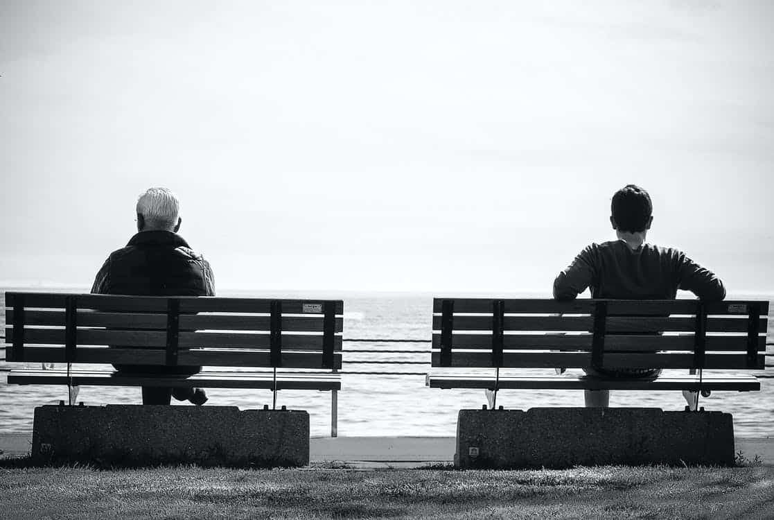 sitting benches men waiting
