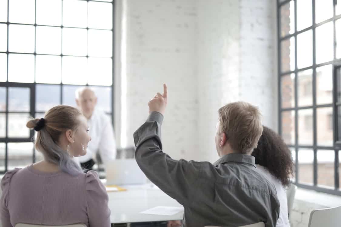students teaching question classroom