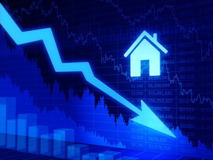 Real estate values chart. 3D diagram with home symbol.