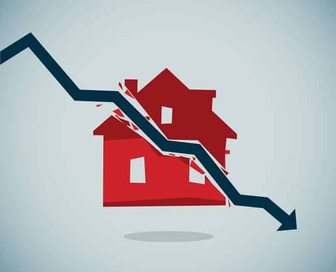 Housing Crisis Housing Bust Down Arrow Split Home