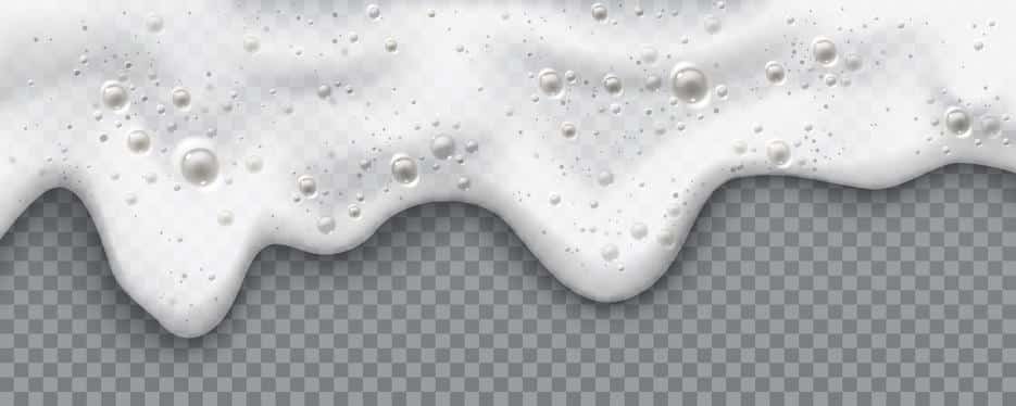 White beer foam liquid from alcoholic beverages and drinks. Vector froth from lager or ale, texture with bubbles and splashes, isolated on transparent background. Banner or ads poster illustration