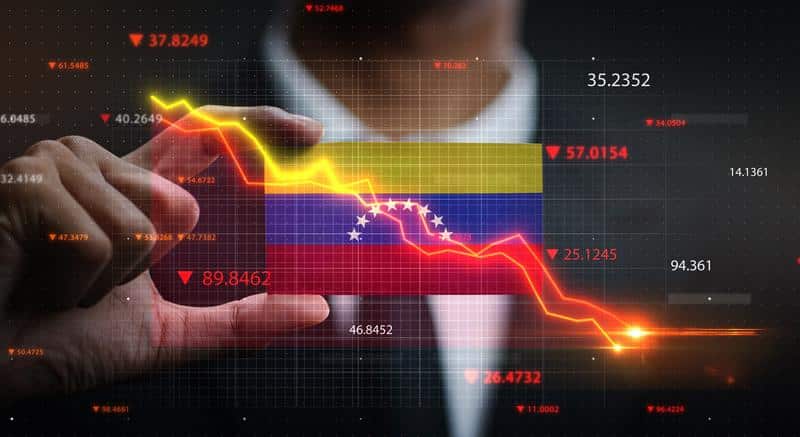 Graph Falling Down in Front Of Venezuela Flag. Crisis Concept