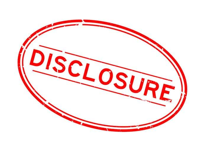 Grunge red disclosure word oval rubber seal stamp on white background