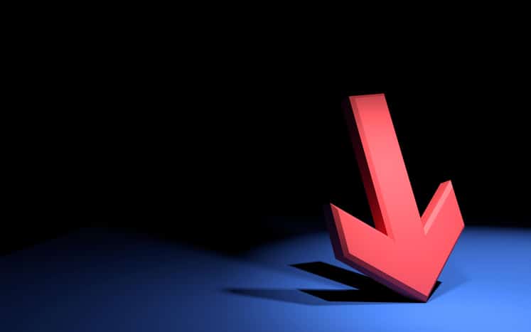 Down arrow on dark background