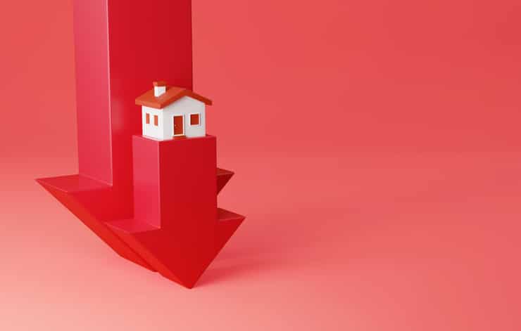 Graph of the real estate market where the arrowhead is falling.