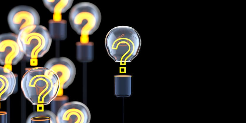 Innovation and new ideas lightbulb concept with Question Mark