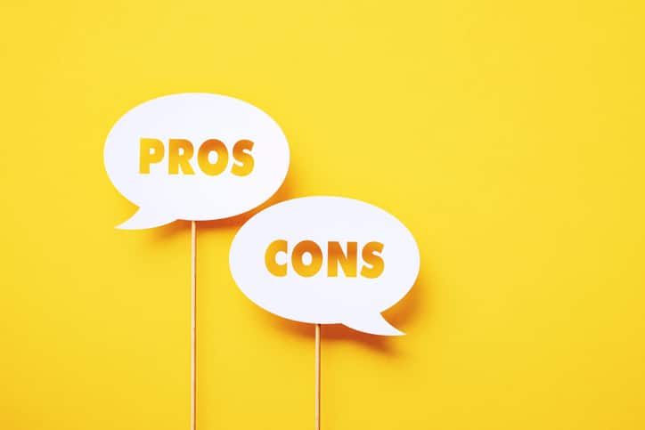 Pros And Cons Written Circular White Chat Bubble Sitting On Yellow Background