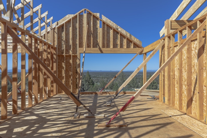 New home construction. Roofing construction.