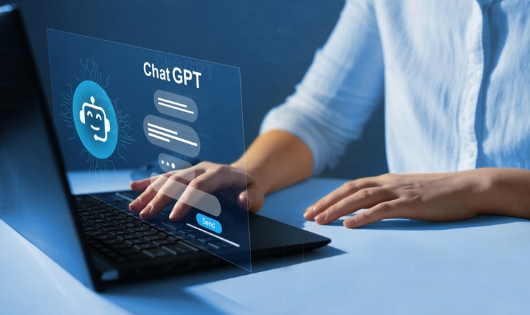Chat GPT concept.Business person chatting with a smart AI using an artificial intelligence chatbot development. Artificial intelligence system support is the future.