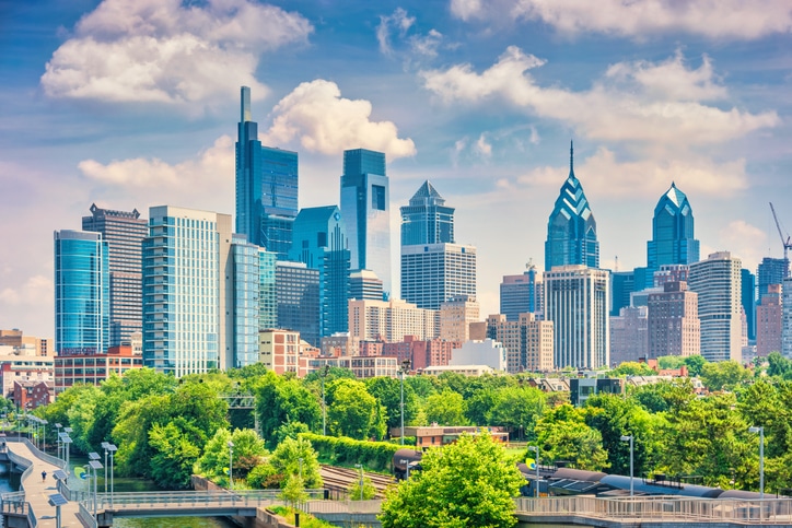 Skyline of downtown Philadelphia Pennsylvania USA Pennsylvania Housing growth Increase Decrease