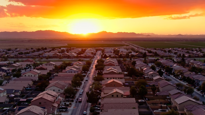 Drone Shot of Maricopa, Arizona at Sunset