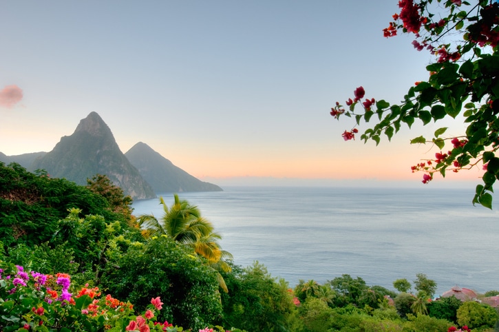 Panoramic view of St Lucias Twin Pitons at Sunrise St Lucia Global Investors Seek Citizenship