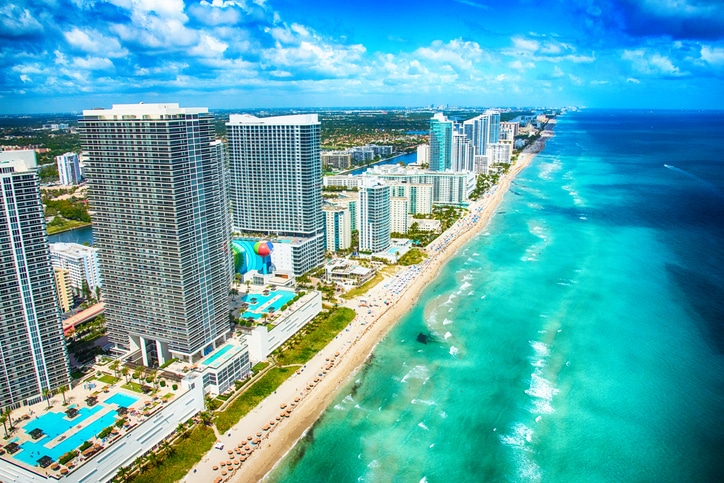 Aerial View of the South Florida Coastline Miami Miami-Dade Shoreline Luxury Home Sales