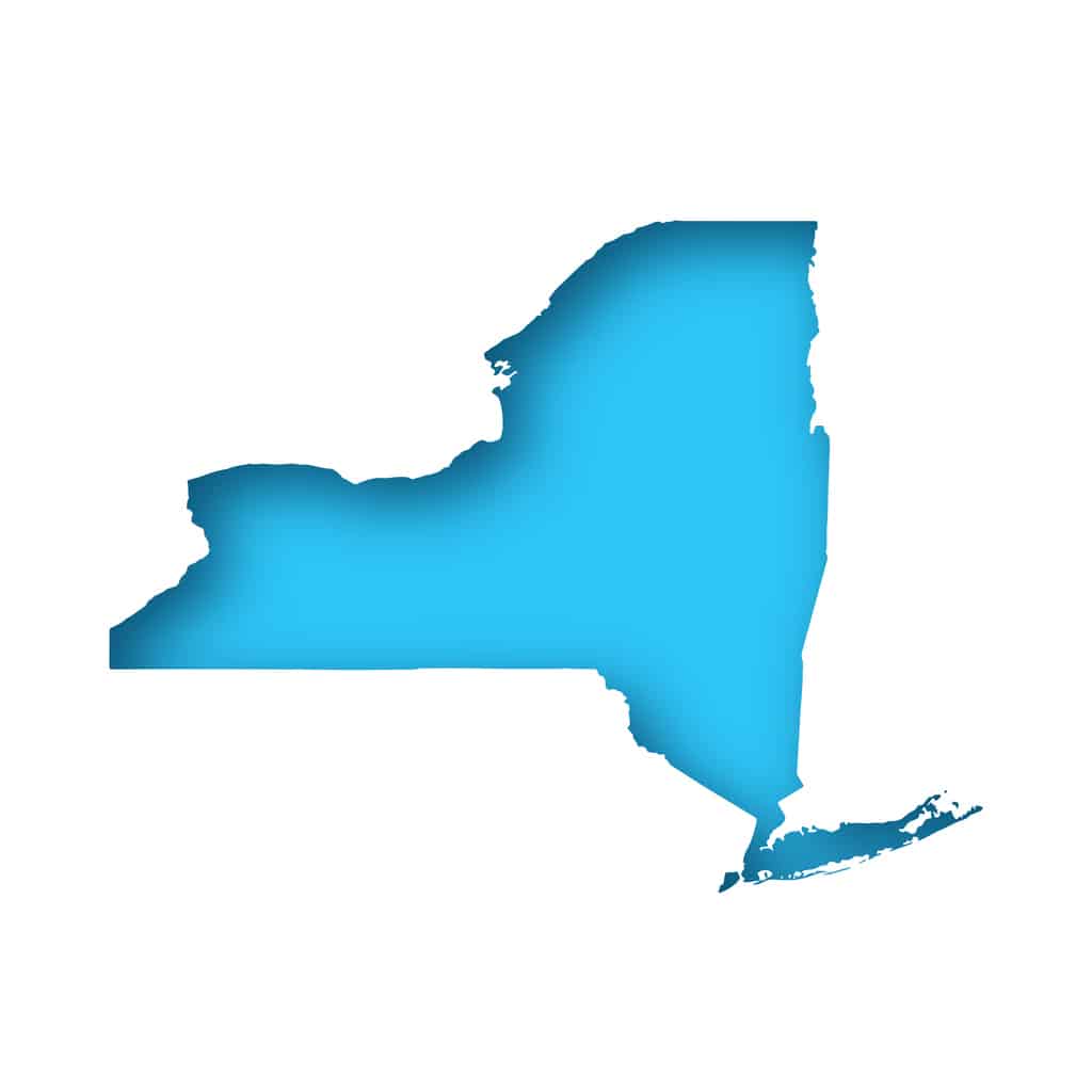 New York map – White paper cut out on blue background