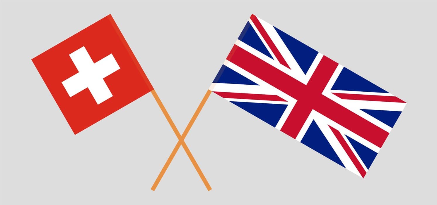 The UK and Switzerland. British and Swiss flags
