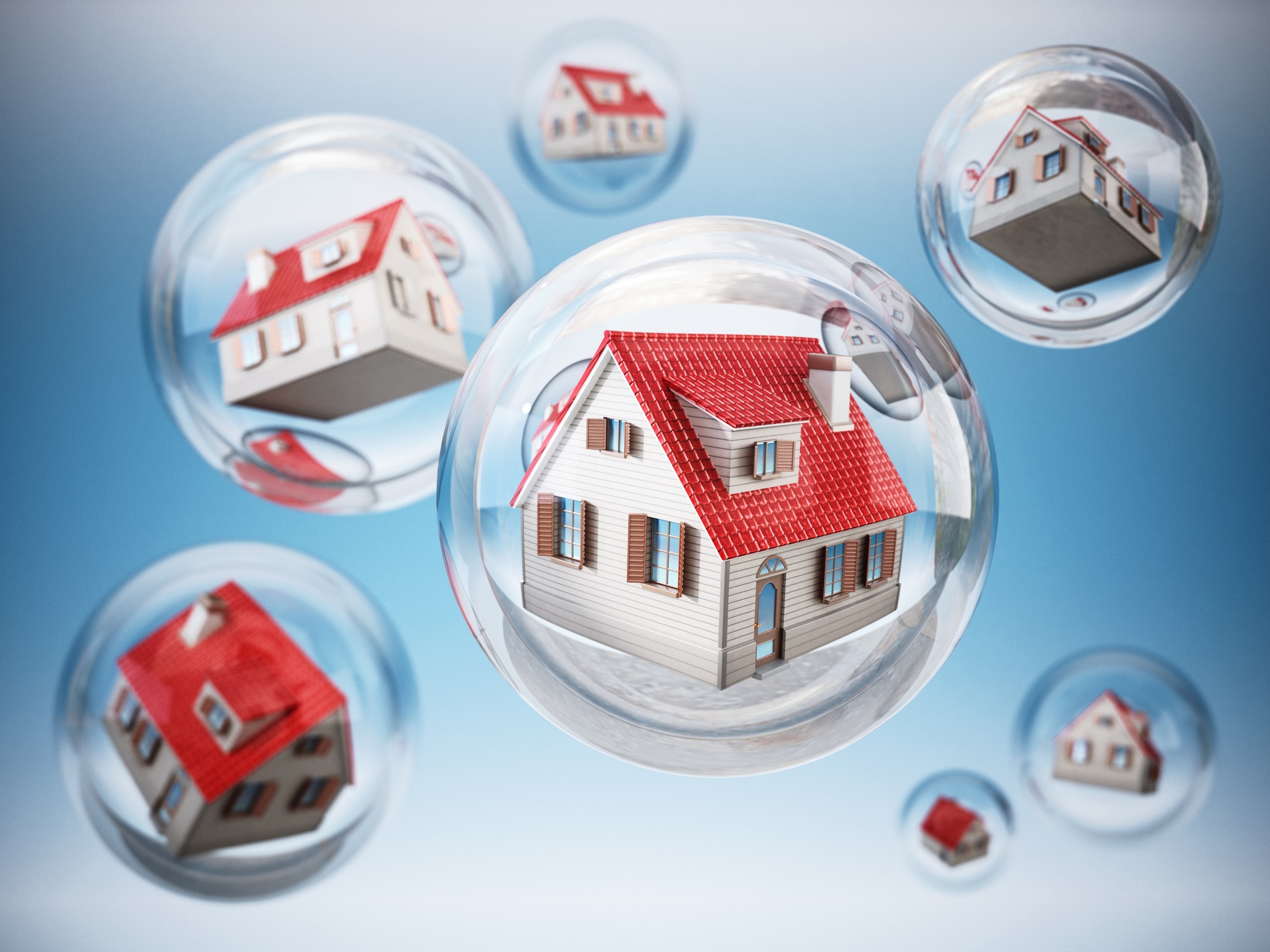 Houses inside clear bubbles. Isolation or quarantine concept Photo by Adventtr / Getty Images