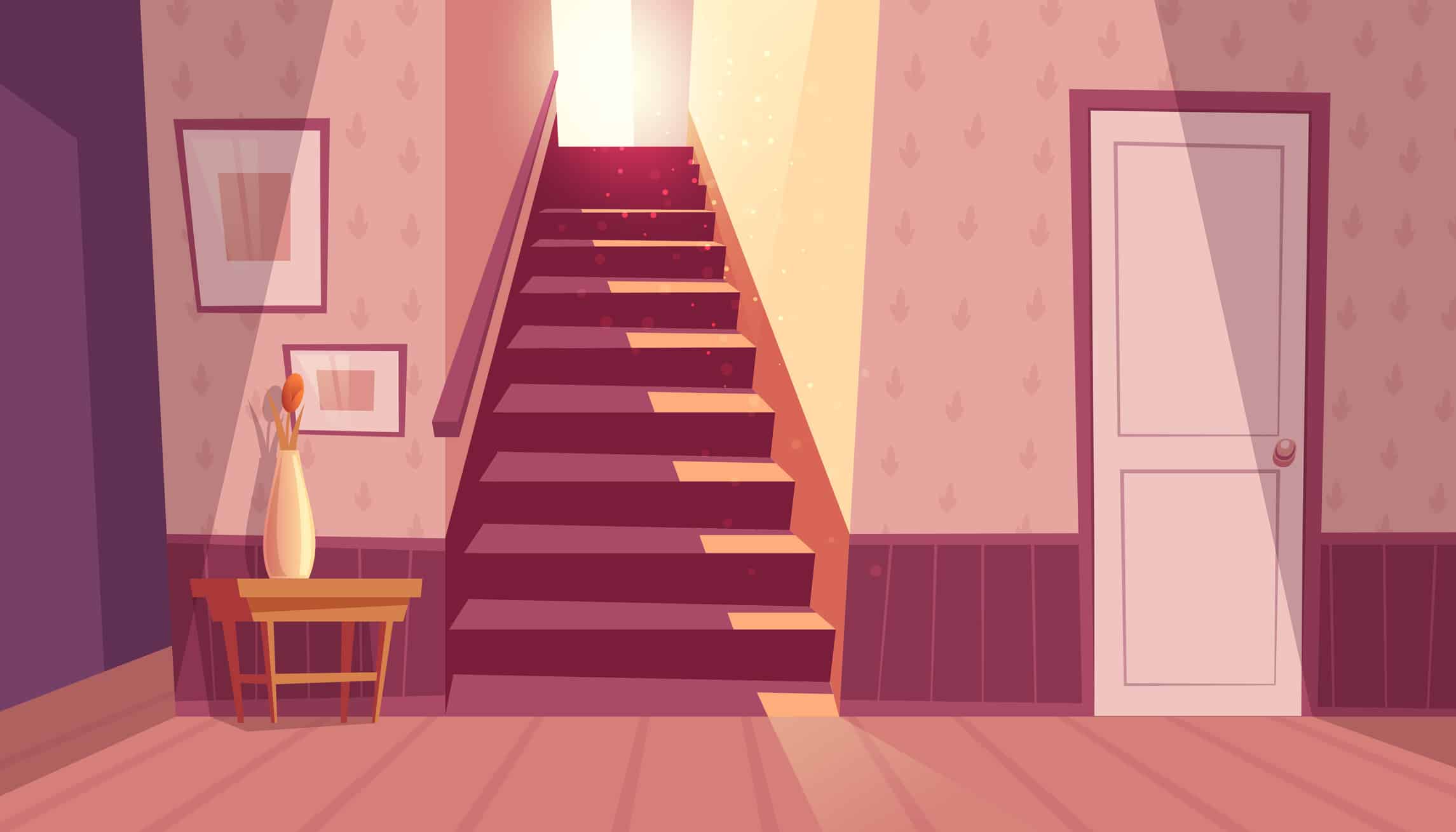 Vector interior with staircase, stairs in house